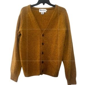 Harley of Scotland Cardigan sweater 100% wool mustard color Small